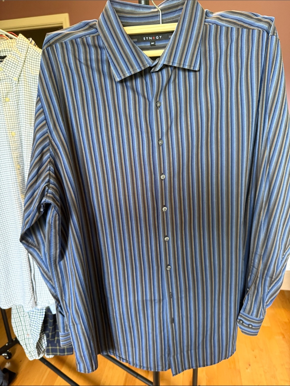Synergy Men's Blue Striped Long-Sleeve Dress Shirt